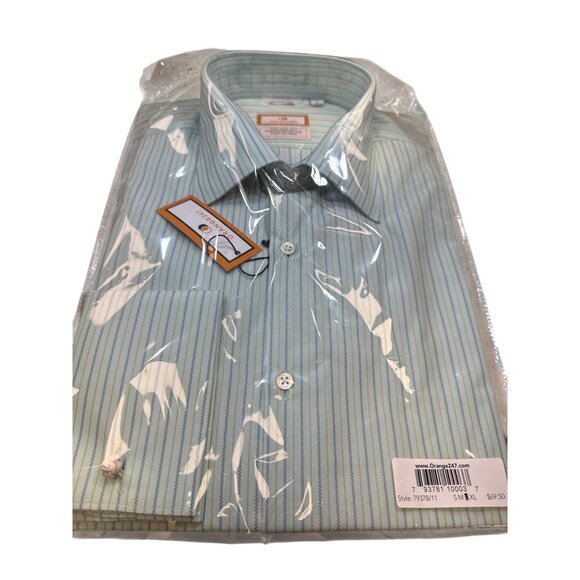 Orange247 Mens Green/Blue Pinstriped Long Sleeve Button Down Shirt L 16-16.5 SKU